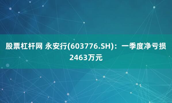 股票杠杆网 永安行(603776.SH)：一季度净亏损2463万元