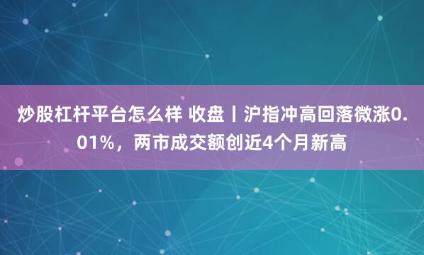 炒股杠杆平台怎么样 收盘丨沪指冲高回落微涨0.01%，两市成交额创近4个月新高